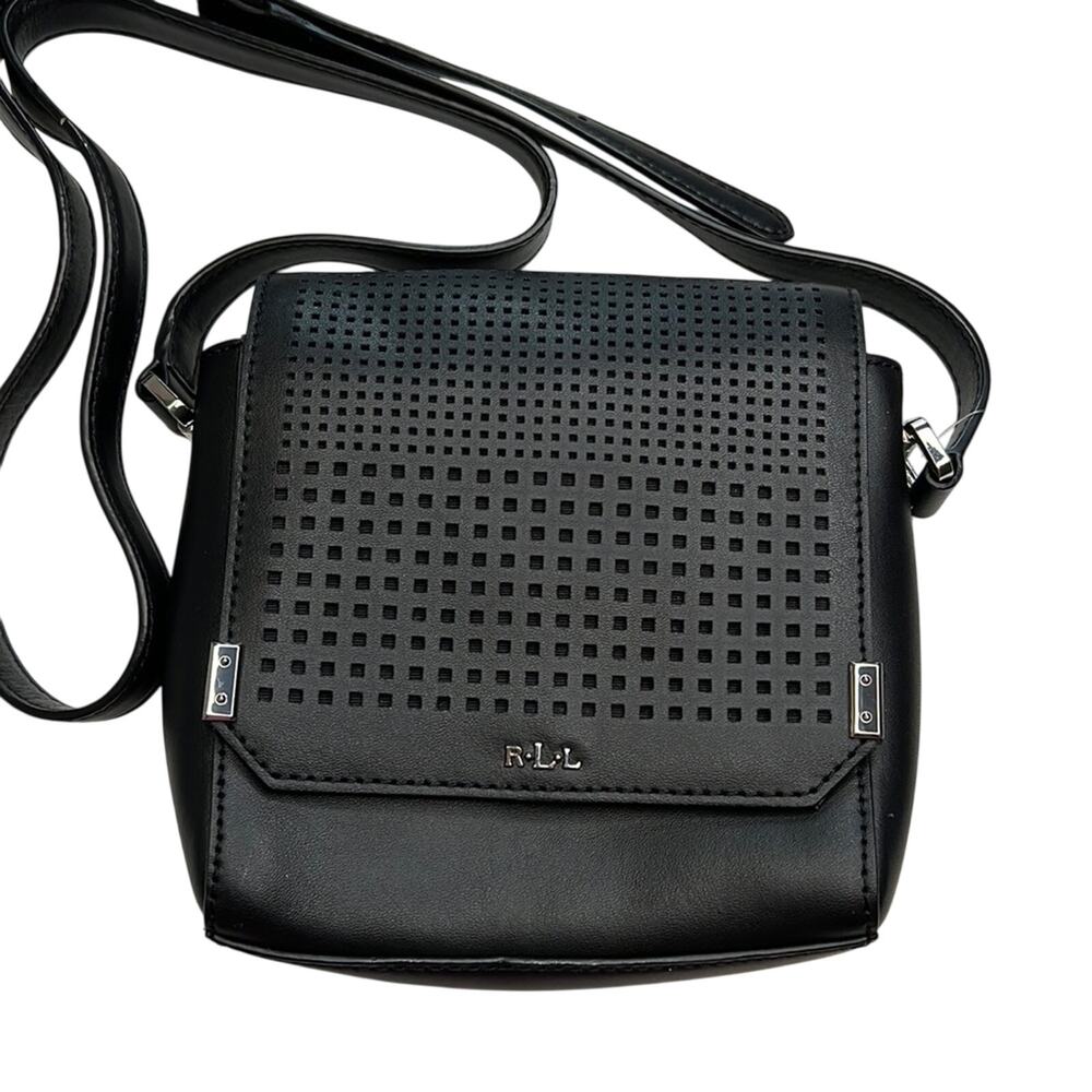 Lauren Ralph Lauren Black Leather Crossbody Bag w/ Eyelet Details, NWOT
